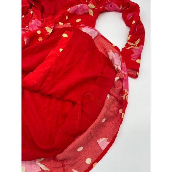 Free People Mini Dress Button Down Long Sleeves V Neck Sz XS Red w Flowers NWOT - Picture 7 of 13